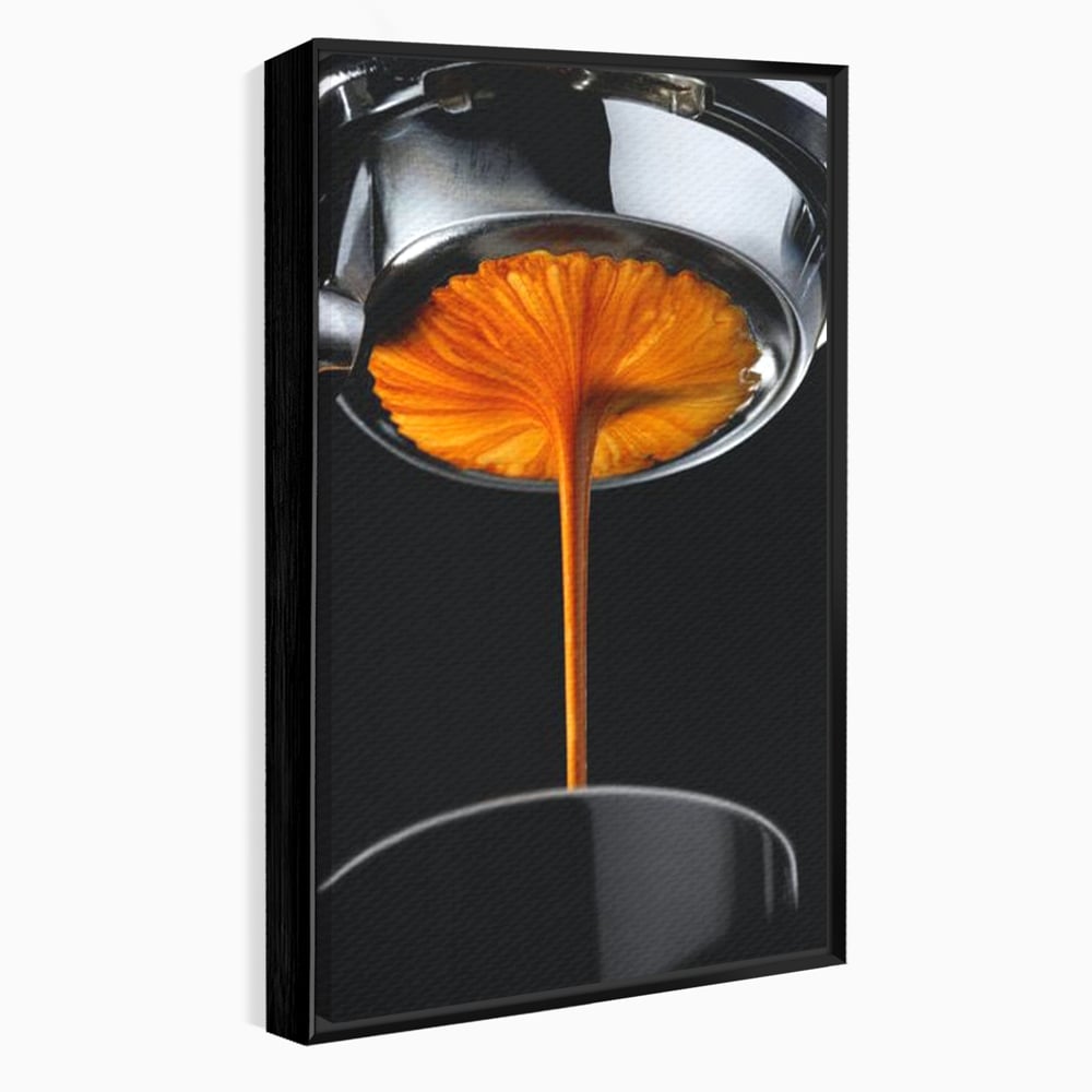 Tablou canvas cu tablou canvas cu jet de espresso, in rama de aluminiu negru